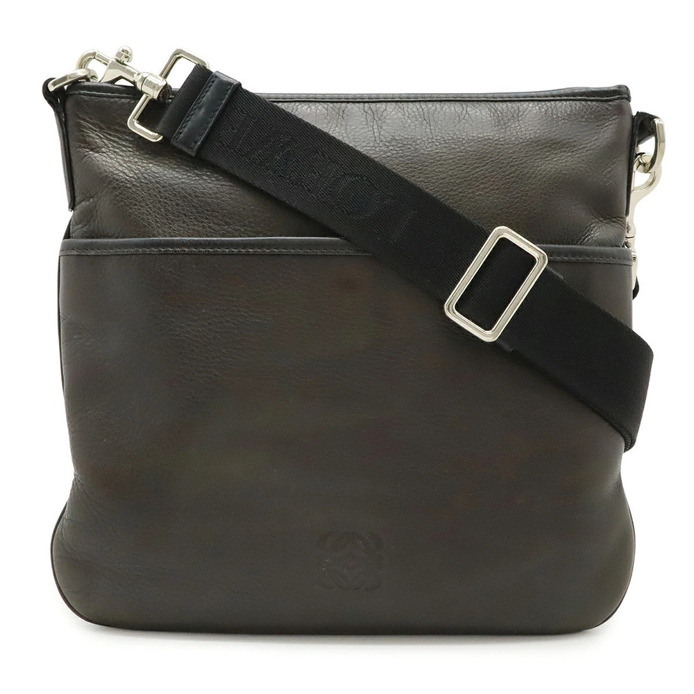 Loewe Anagram Crossbody Bag Gusset Leather Dark Brown Black